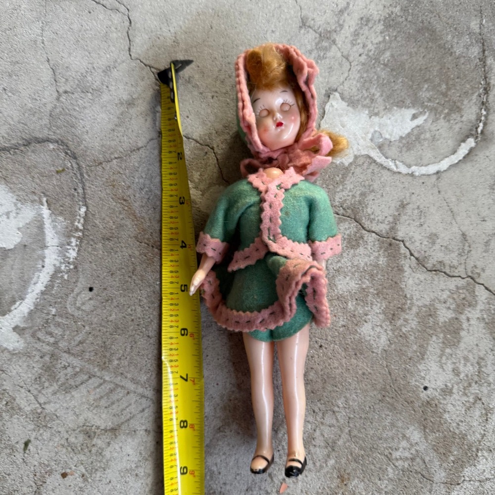 Vintage Doll Green Pink Felt Outfit‎ Doll Head Detached Collectible Toy MCM